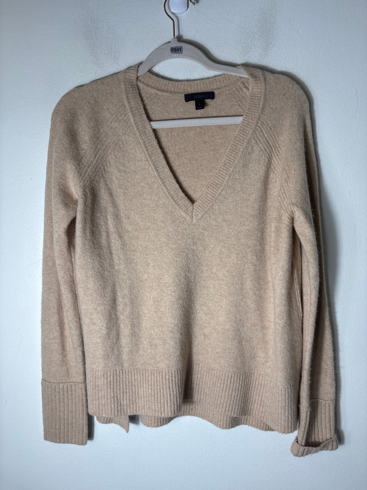 J. Crew Tan Long Sleeve V-Neck Knit Sweater Sz S